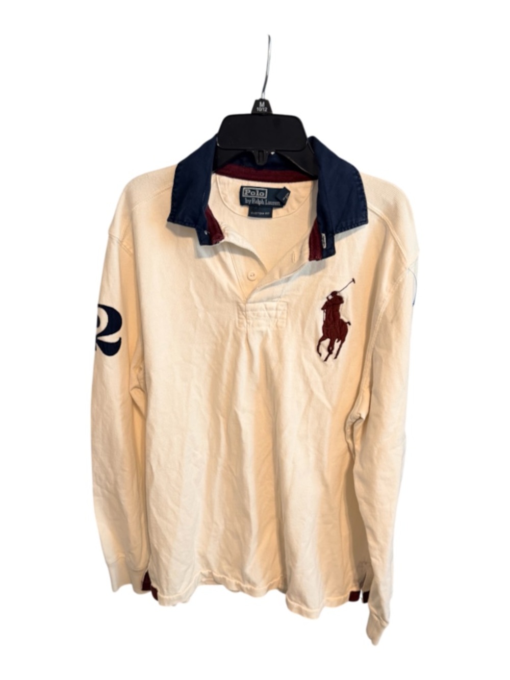 Ralph Lauren Cream Long-Sleeve Rugby Shirt with Navy Collar